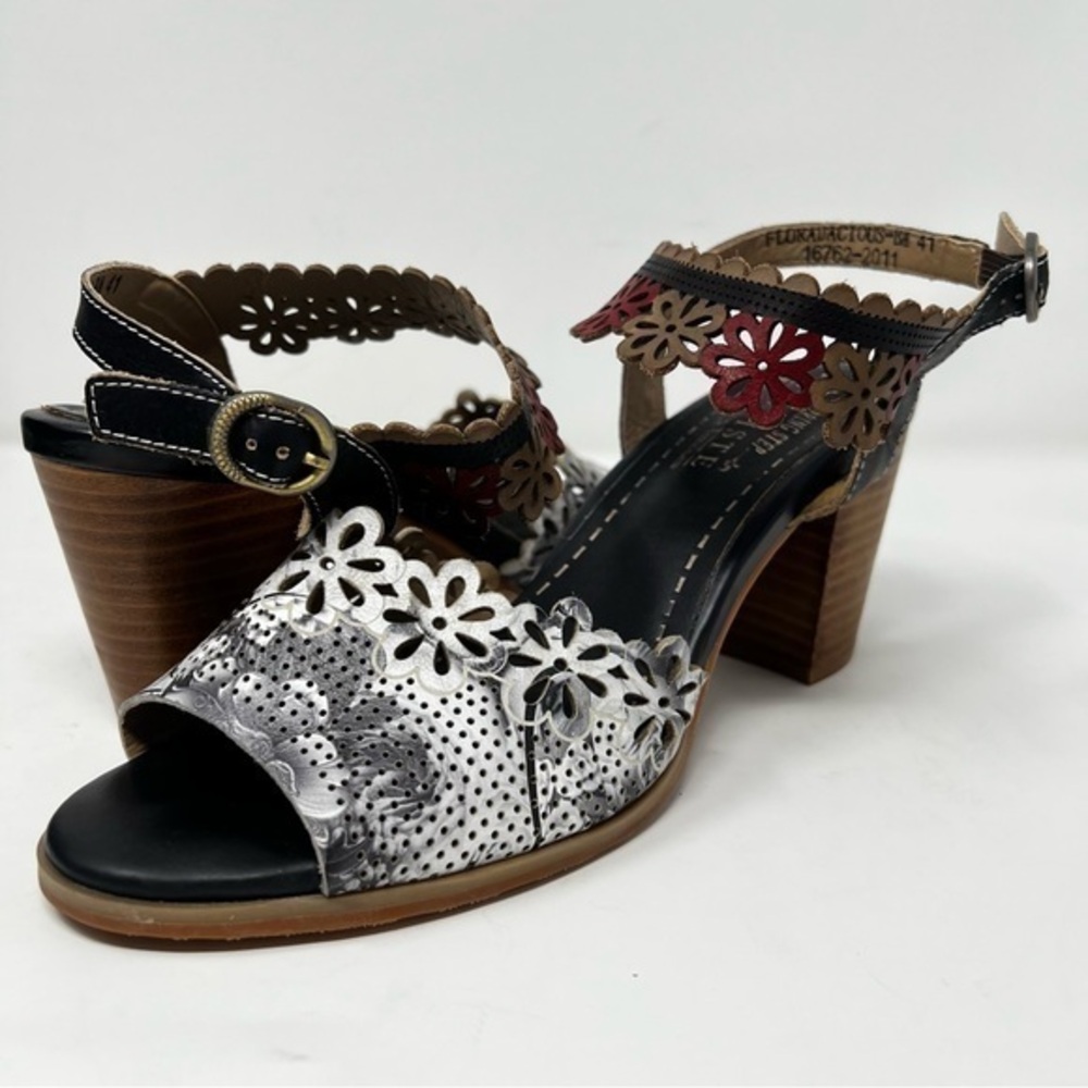 Spring Step Floral Cutout Heels - Black, White, Red